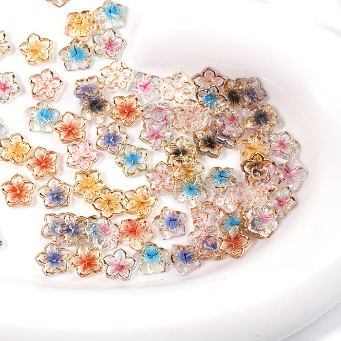 20 piezas de adornos de uñas de resina en 3D de flores de hielo con borde dorado