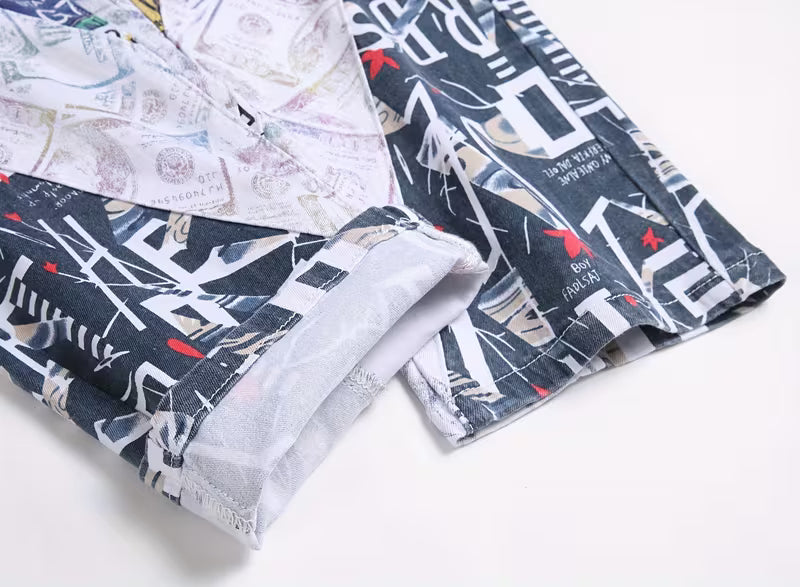 Pantalón de mezclilla sintética elástica para hombre, Estampado no estándar