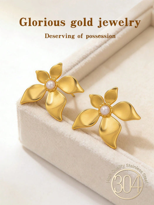 Pendientes de perlas macizas con forma de flor, diseño geométrico
