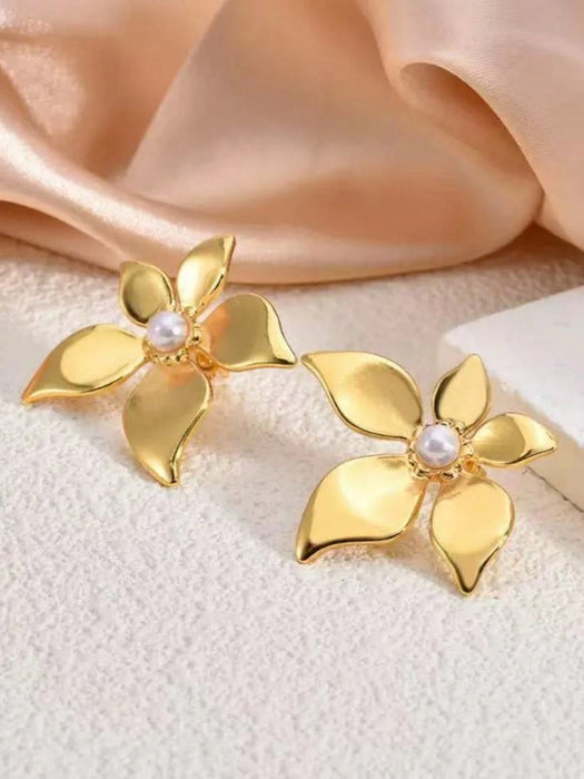 Pendientes de perlas macizas con forma de flor, diseño geométrico