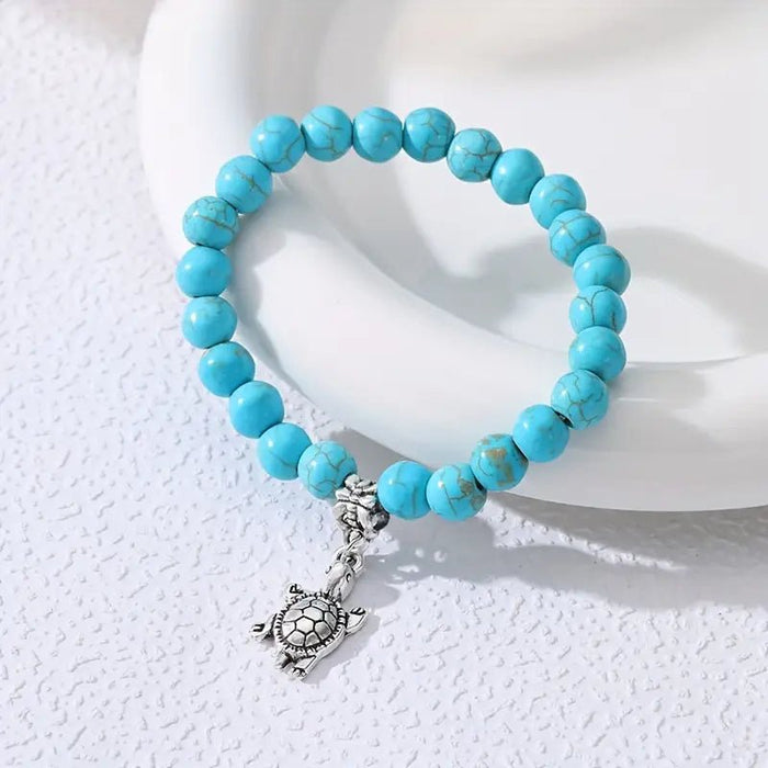 14pcs Elegante pulsera de cuentas turquesas con dije de estrella de mar y cuentas de resina - Quierox - Tienda Online