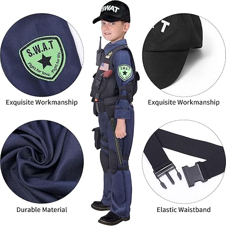 15 PCS Disfraz de oficial de policía SWAT para niños con chaleco, accesorios de policía - Quierox - Tienda Online