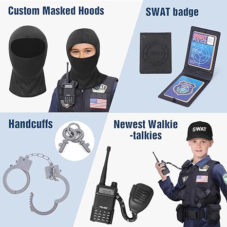 15 PCS Disfraz de oficial de policía SWAT para niños con chaleco, accesorios de policía - Quierox - Tienda Online