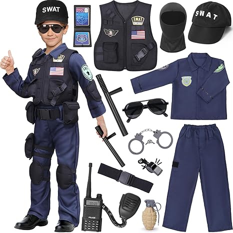 15 PCS Disfraz de oficial de policía SWAT para niños con chaleco, accesorios de policía - Quierox - Tienda Online