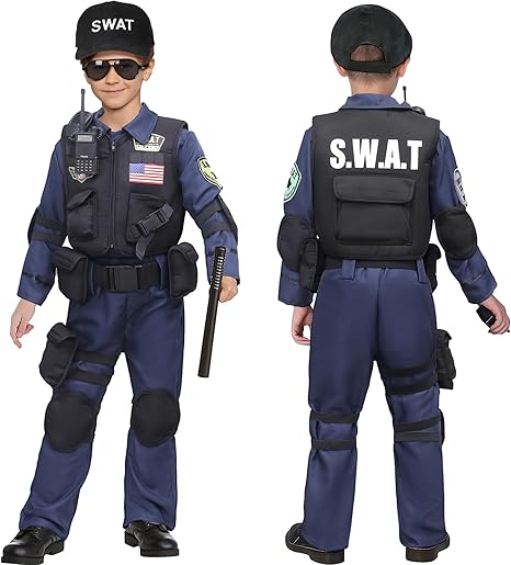 15 PCS Disfraz de oficial de policía SWAT para niños con chaleco, accesorios de policía - Quierox - Tienda Online