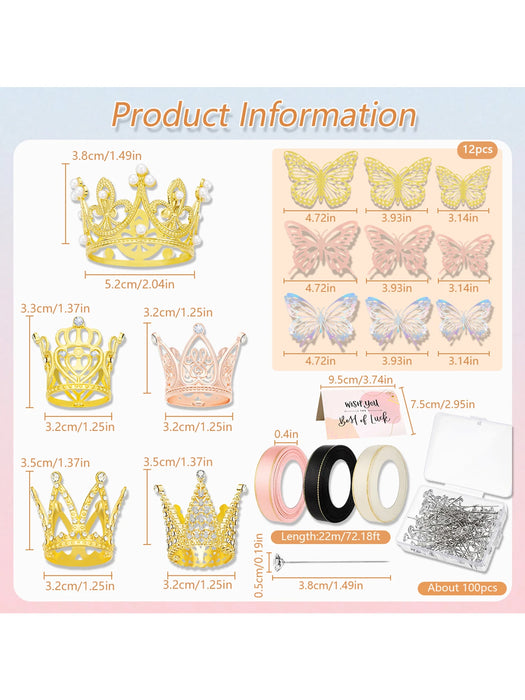 SHEIN 152 piezas de Mariposas 3D, Coronas, Tarjetas de felicitación, Cintas, Alfileres