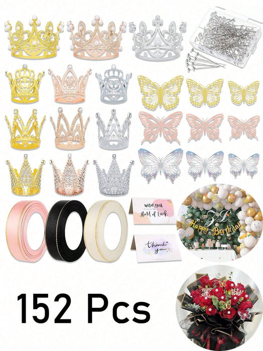 SHEIN 152 piezas de Mariposas 3D, Coronas, Tarjetas de felicitación, Cintas, Alfileres