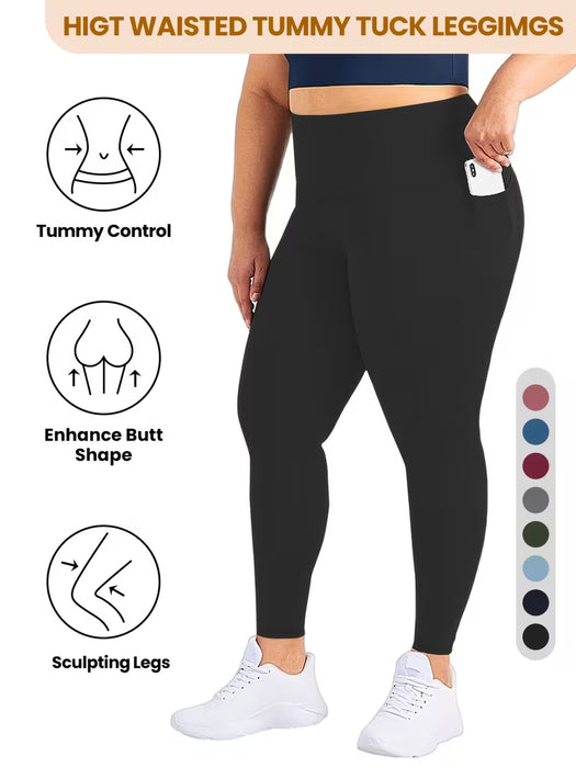 Leggings térmicos de talla grande para mujer de cintura alta y bolsillos laterales