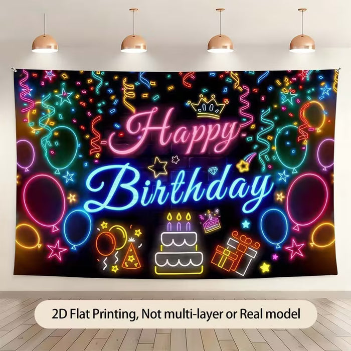 1pc Tapiz de Luces de Neón "Feliz Cumpleaños" - Colgante de Pared Colorido para Decoración de Fiestas