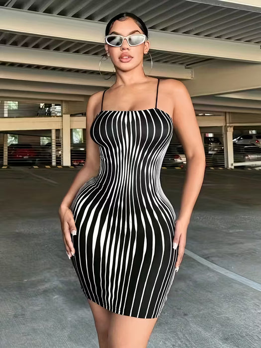 Vestido Ajustado con Hombros Descubiertos y Rayas para Mujer - Ajuste Sexy