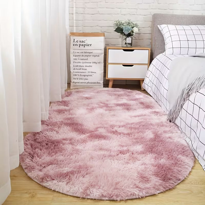 1 alfombra ovalada con textura shaggy, suave y esponjosa, ideal para salas de estar