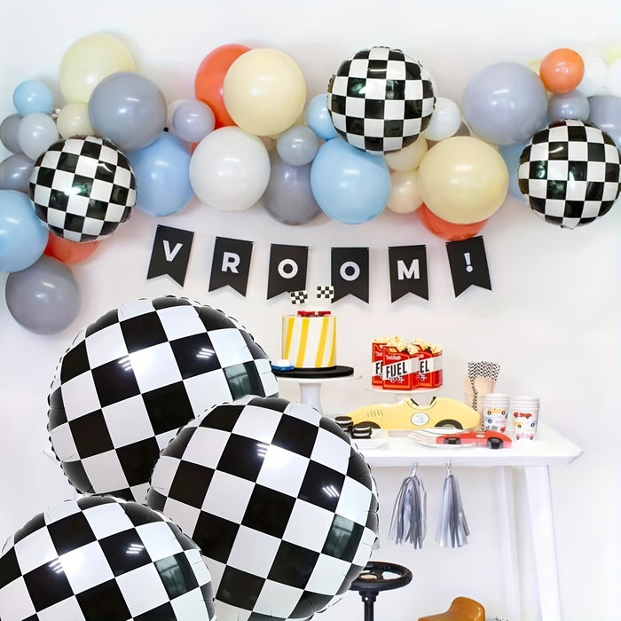 10 globos a cuadros de 45.72 cm, globos de foil, decoración para fiestas de carreras