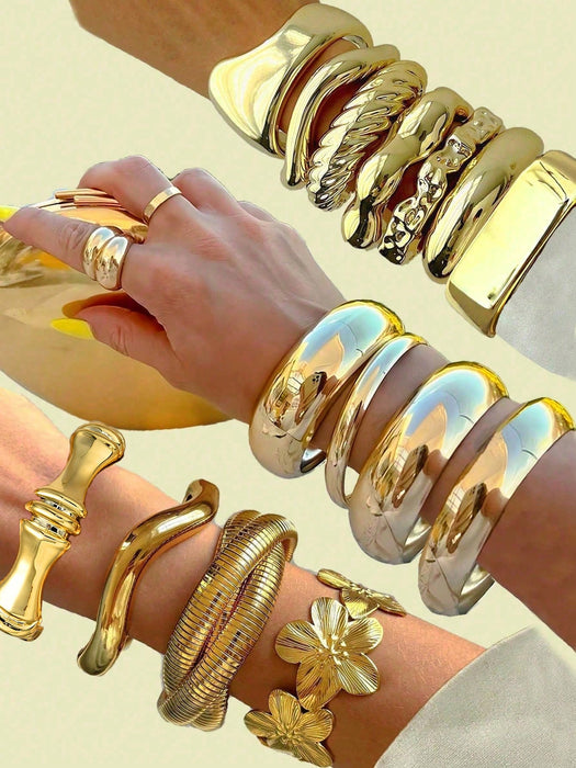 SHEIN Conjunto de 3 piezas de pulsera ajustables de metal con múltiples elementos