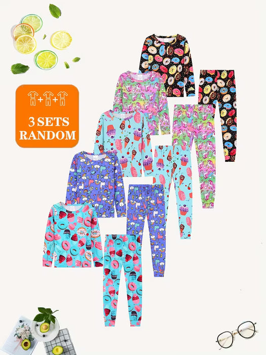 Conjunto de Pijama Aleatorio de 3 Piezas para Niñas, Conjunto de Ropa de Top y Pantalón