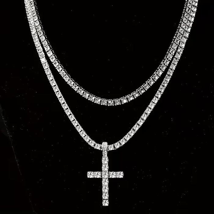 Juego de 2 piezas de collar de cadena con colgante de cruz de pedrería