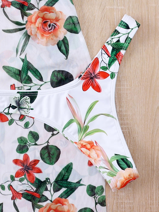 SHEIN Swim Summer Beach 3 Paquetes De Bikini Halter Con Estampado Floral Y Falda