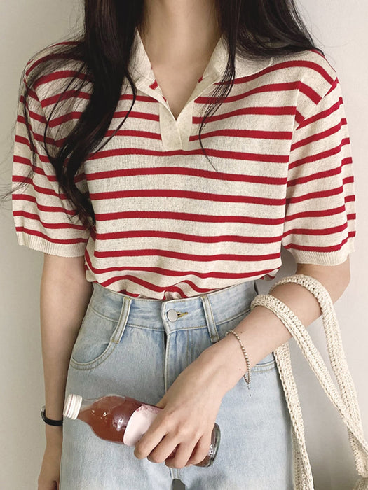 SHEIN DAZY Camiseta De Punto Con Cuello Y Diseño A Rayas