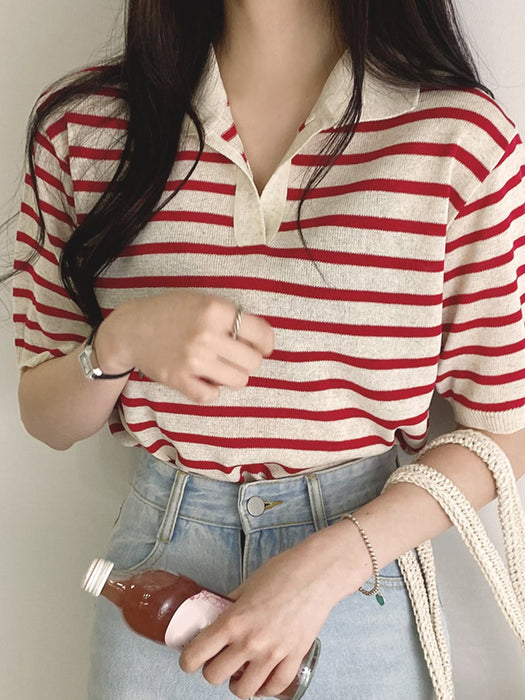 SHEIN DAZY Camiseta De Punto Con Cuello Y Diseño A Rayas