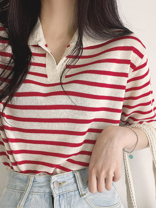 SHEIN DAZY Camiseta De Punto Con Cuello Y Diseño A Rayas