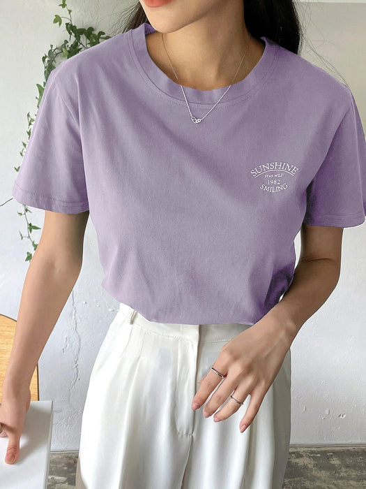 SHEIN DAZY Camiseta de cuello redondo con gráfico de letra, estilo preppy