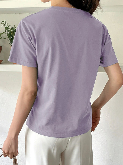SHEIN DAZY Camiseta de cuello redondo con gráfico de letra, estilo preppy