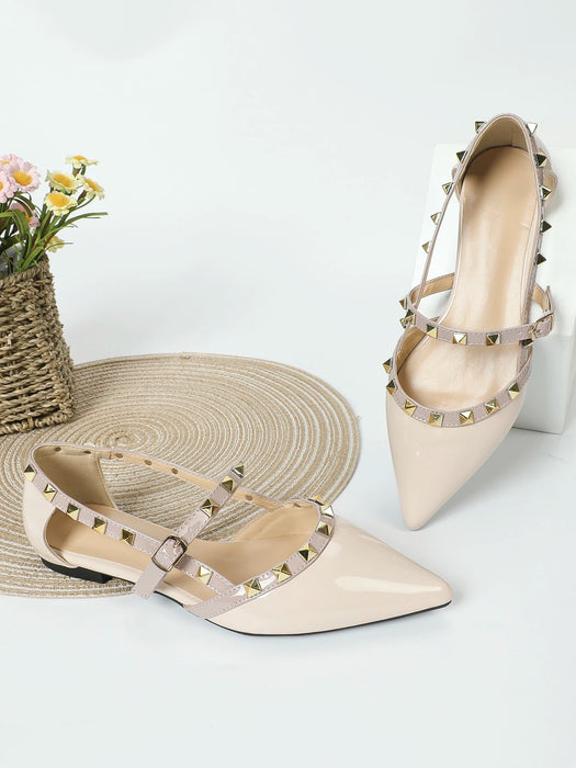SHEIN Zapatos planos Mary Jane de punta con tachuelas