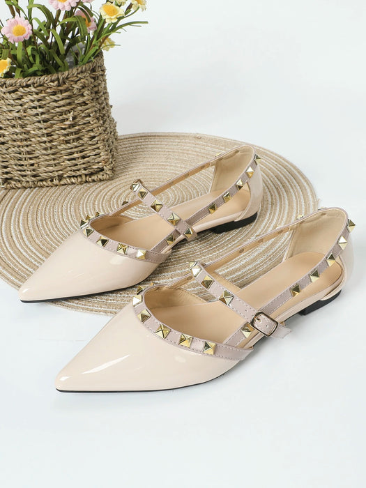 SHEIN Zapatos planos Mary Jane de punta con tachuelas