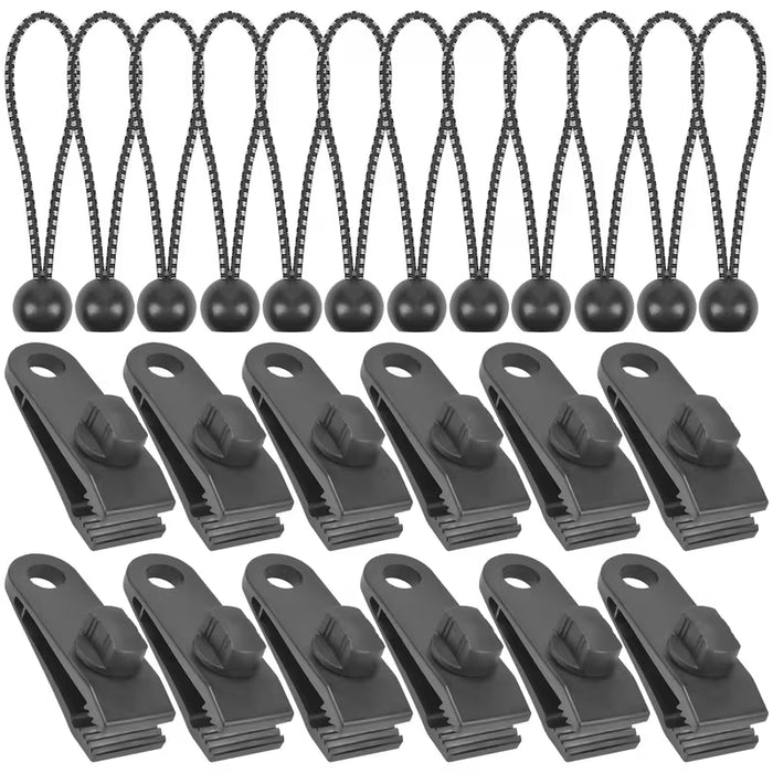 Juego de 24 Piezas de Grapas para Lona con Cuerdas Elásticas y Grapas de Boca de Cocodrilo