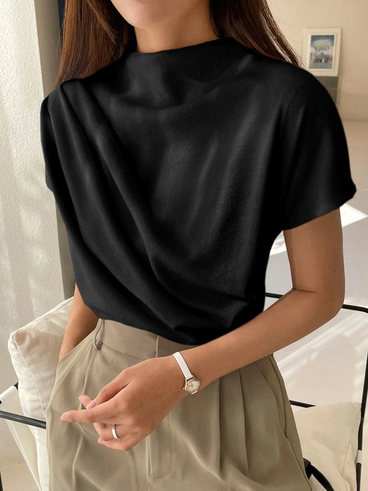 SHEIN DAZY Camiseta de manga de murciélago con cuello alto