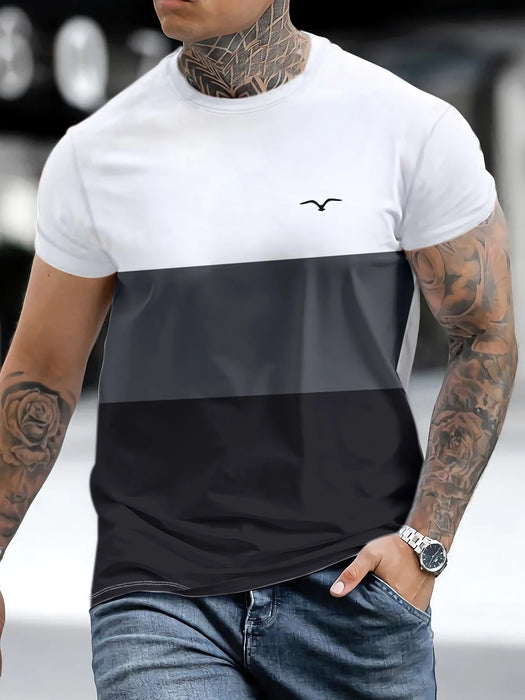 Shein Camiseta Manfinity Homme para hombre con estampado de pájaros y bloques de color