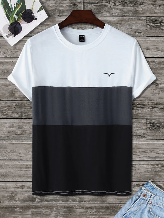Shein Camiseta Manfinity Homme para hombre con estampado de pájaros y bloques de color