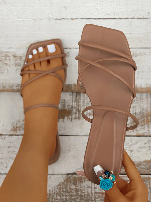 SHEIN sandalias planas de verano para mujer, pantuflas con tiras, elegantes y cómodas