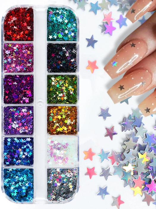 Shein 1 Caja de Adornos para Uñas con Diseño de Estrella Holográfica, Lentejuelas para Uñas DIY