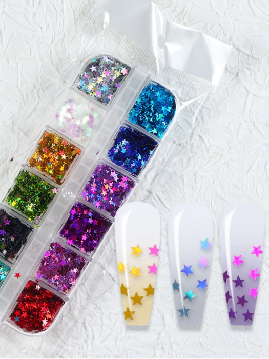 Shein 1 Caja de Adornos para Uñas con Diseño de Estrella Holográfica, Lentejuelas para Uñas DIY