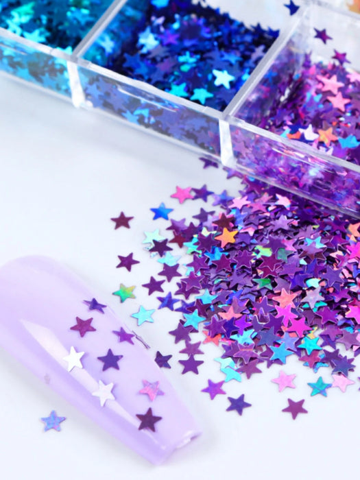 Shein 1 Caja de Adornos para Uñas con Diseño de Estrella Holográfica, Lentejuelas para Uñas DIY