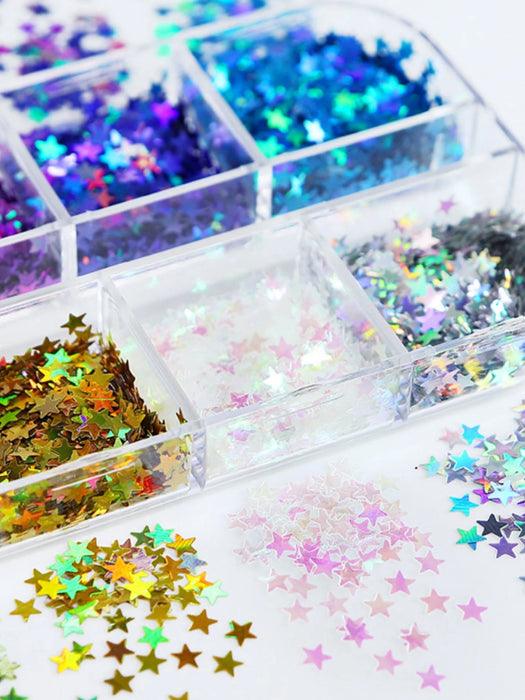 Shein 1 Caja de Adornos para Uñas con Diseño de Estrella Holográfica, Lentejuelas para Uñas DIY