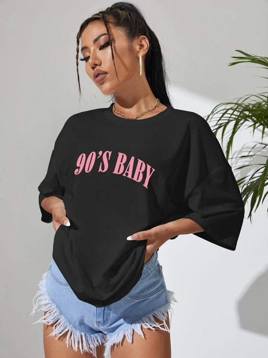 Shein Camiseta con hombros caídos y gráfico de letras INAWLY Camisetas gráficas Tops para mujer