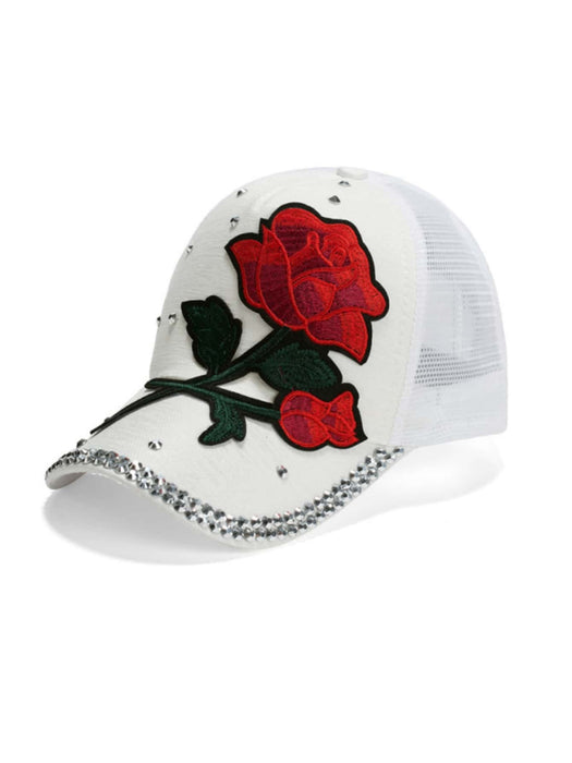 SHEIN 1 pieza Gorra de béisbol con bordado floral con diamante de imitación