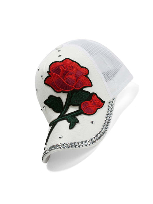 SHEIN 1 pieza Gorra de béisbol con bordado floral con diamante de imitación