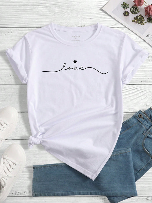 SHEIN INAWLY Camiseta gráfica con diseño de corazón y letra para mujeres