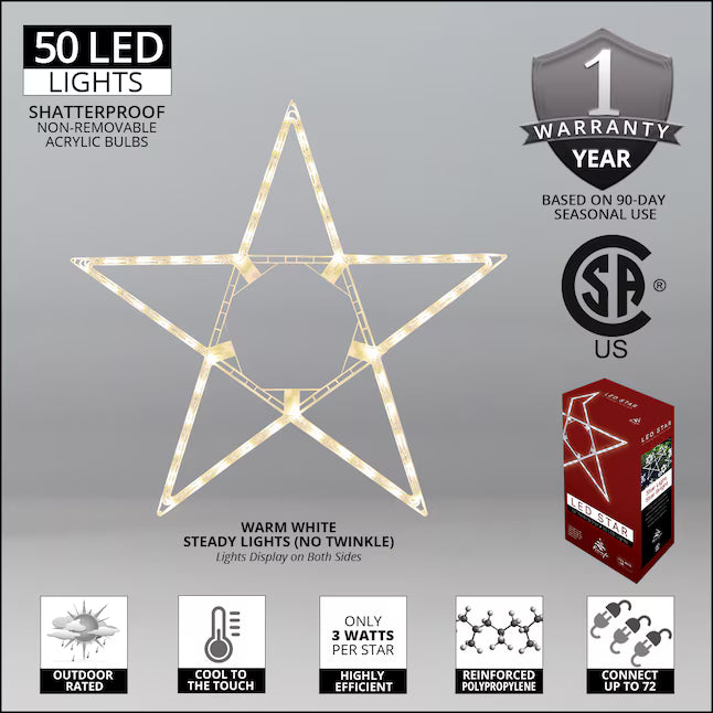 Adorno colgante en forma de estrella de 81 cm (32 pulgadas) con luces LED blancas.