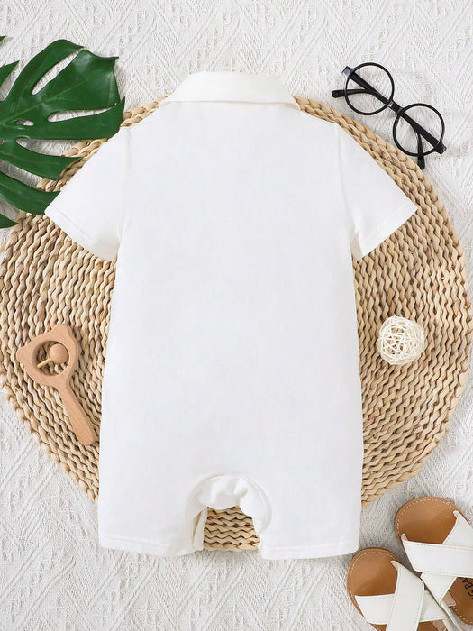 SHEIN Baby Boy Mono de cuello polo con estampado de caballos y ribete de rayas