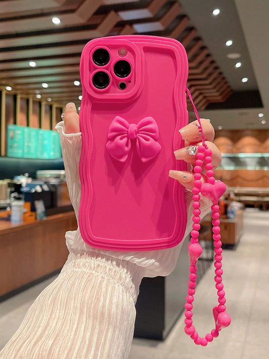 SHEIN Funda de teléfono con lazo rosa de moda en forma de manzana compatible con iPhone 12 Pro Max