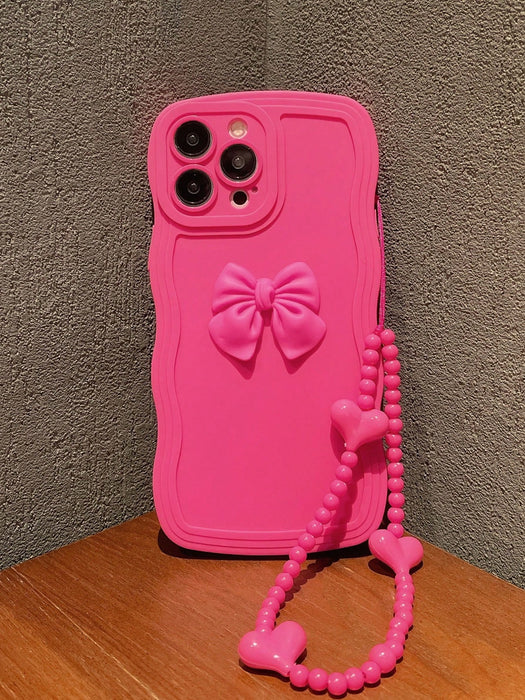 SHEIN Funda de teléfono con lazo rosa de moda en forma de manzana compatible con iPhone 12 Pro Max
