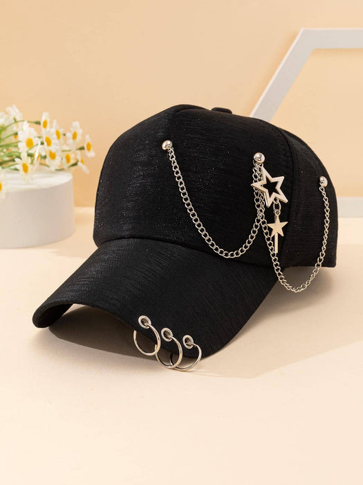 SHEIN 1 Gorra de béisbol con decoración de anillo y cadena para callejeros