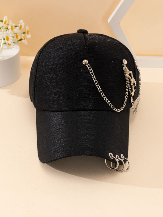 SHEIN 1 Gorra de béisbol con decoración de anillo y cadena para callejeros