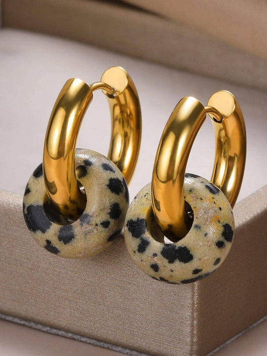SHEIN 1 par de pendientes colgantes circulares de acero inoxidable