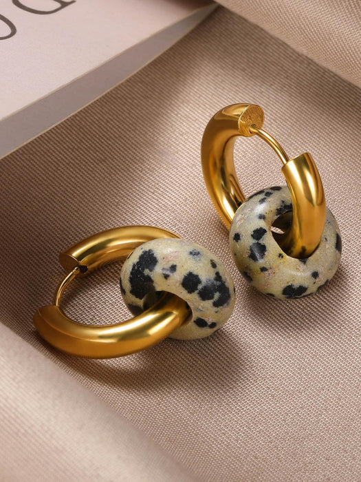SHEIN 1 par de pendientes colgantes circulares de acero inoxidable
