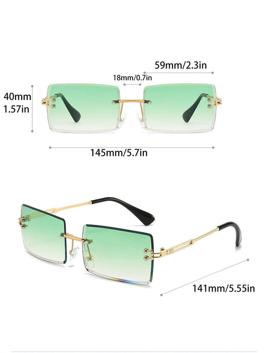 1 par de gafas de moda vintage sin montura con lentes degradadas verdes cuadradas para mujer