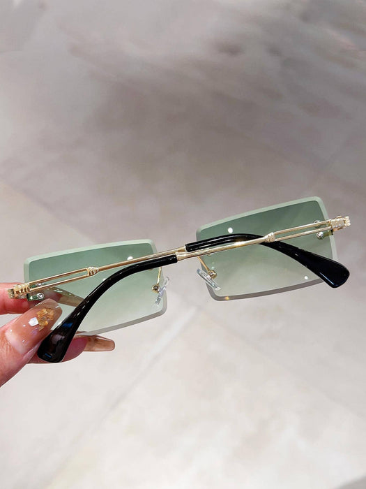 1 par de gafas de moda vintage sin montura con lentes degradadas verdes cuadradas para mujer